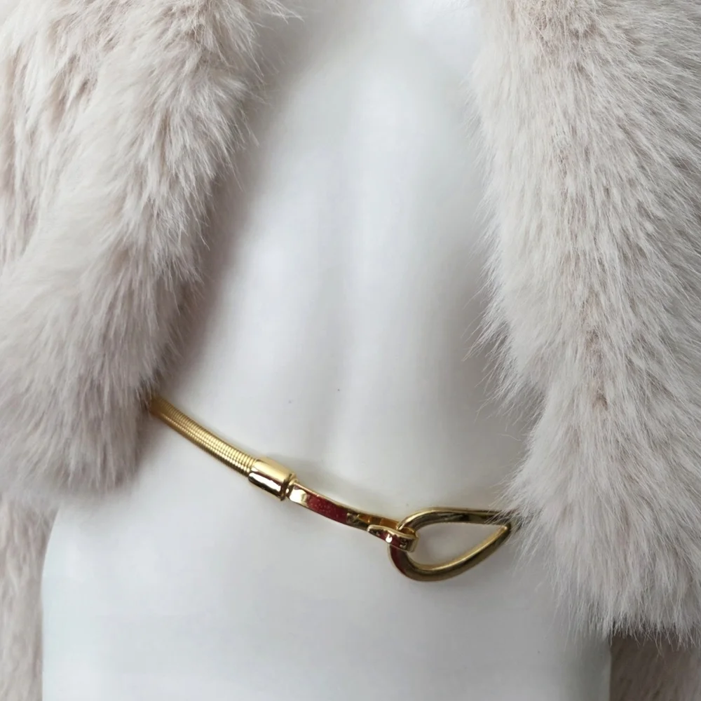Slinky Gold Vintage Disco Stretch Belt With Hook Closure, Size Small